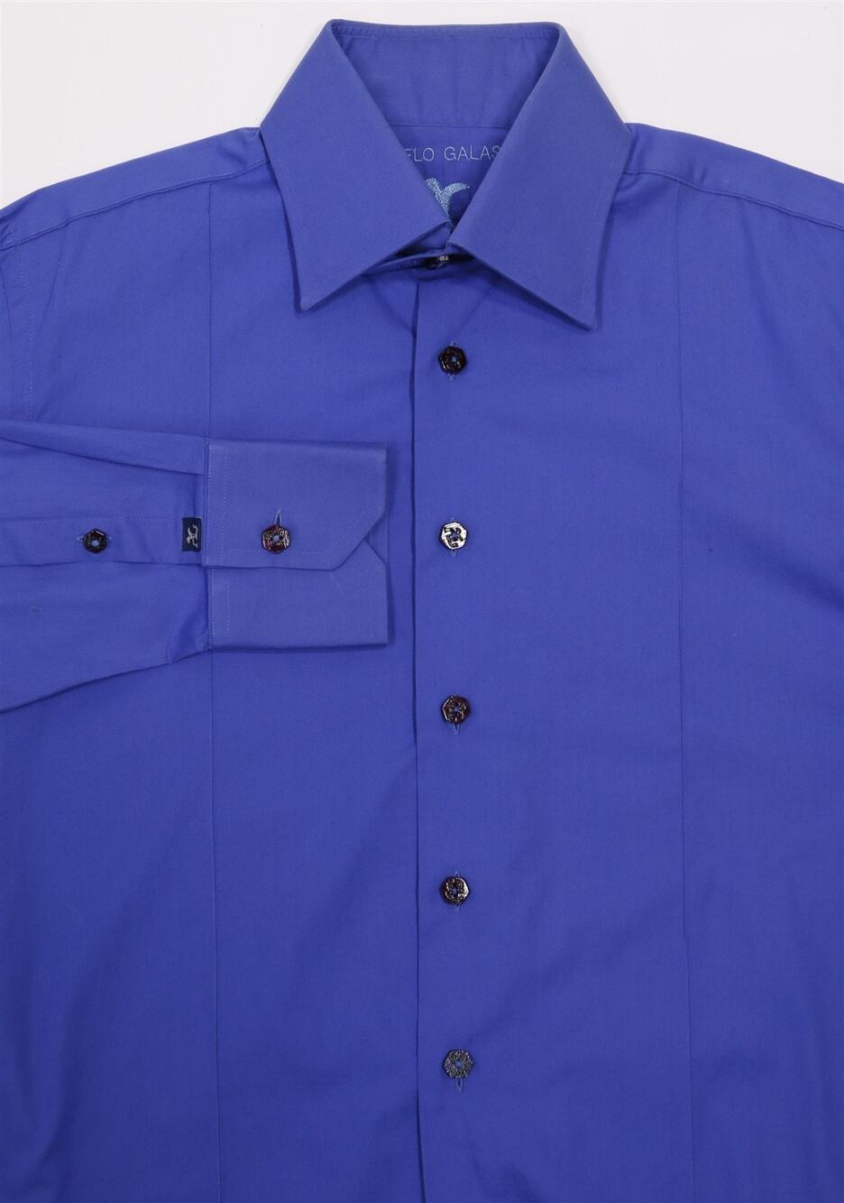 Angelo Galasso Corleone Solid Blue Button-Up Dress Shirt (44) 17.5-34/35